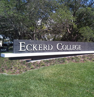 college entrance sign